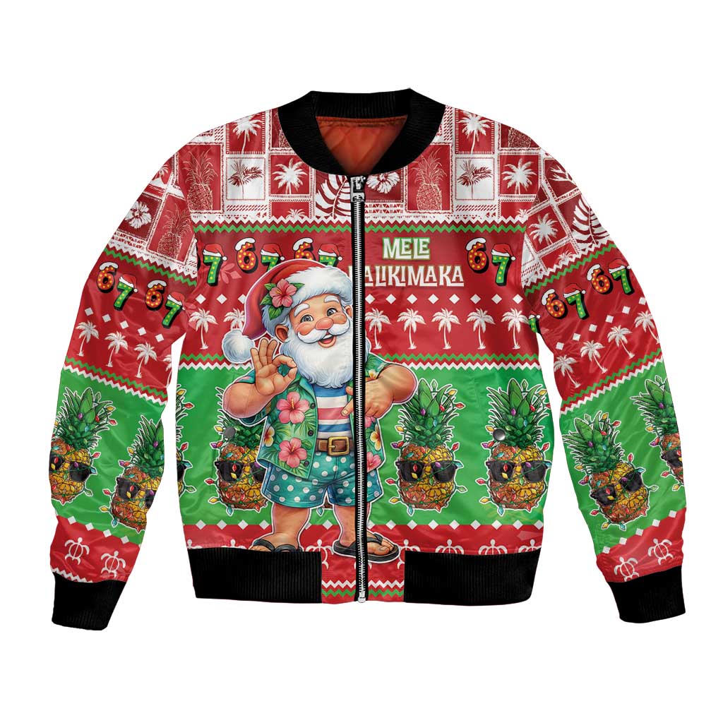 Mele Kalikimaka Hawaii Christmas Bomber Jacket Funny Santa 67 Gen Alpha Slang - Polynesian Pride