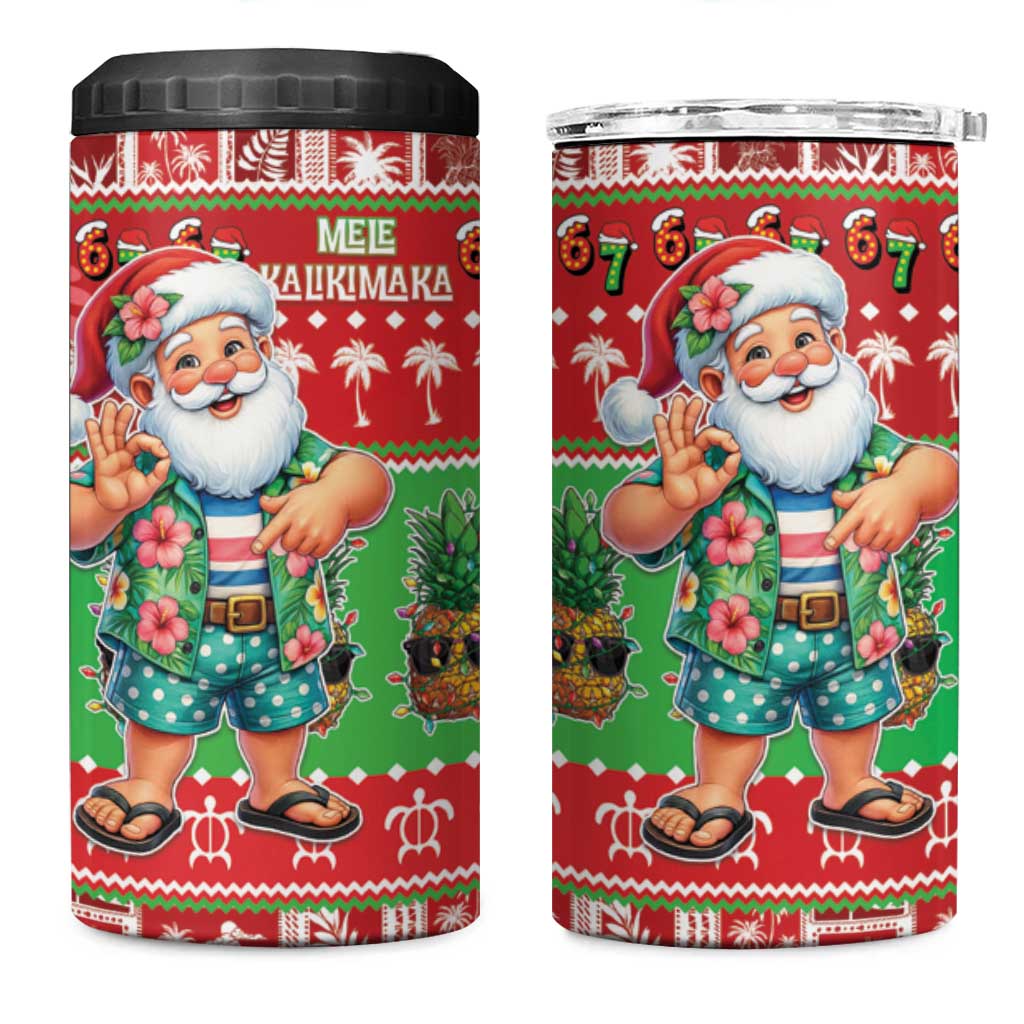 Mele Kalikimaka Hawaii Christmas 4 in 1 Can Cooler Tumbler Funny Santa 67 Gen Alpha Slang - Polynesian Pride