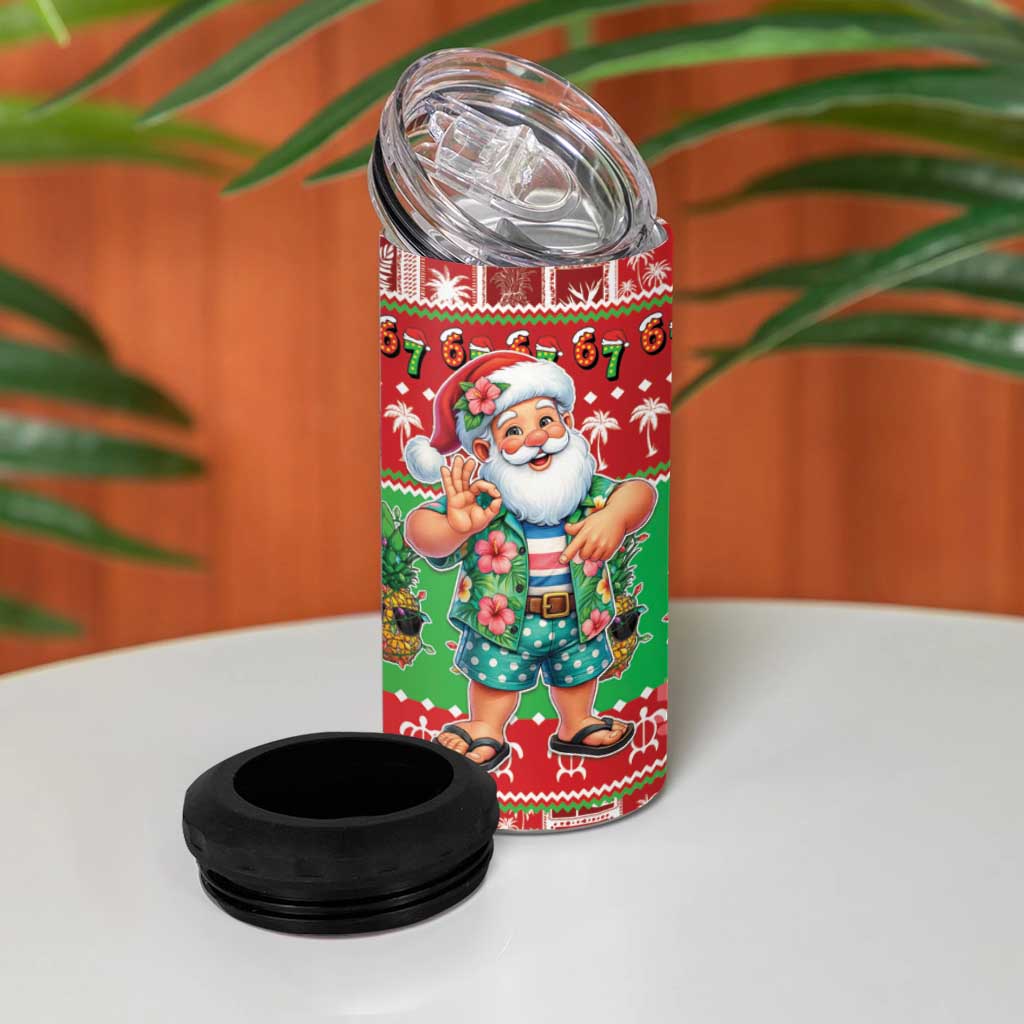 Mele Kalikimaka Hawaii Christmas 4 in 1 Can Cooler Tumbler Funny Santa 67 Gen Alpha Slang - Polynesian Pride