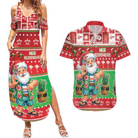 Mele Kalikimaka Hawaii Christmas Couples Matching Summer Maxi Dress and Hawaiian Shirt Funny Santa 67 Gen Alpha Slang - Polynesian Pride