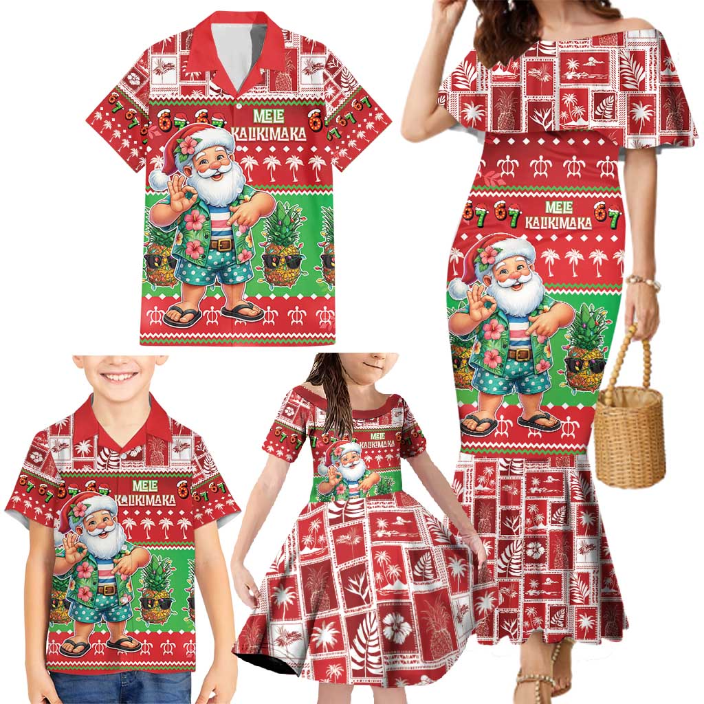 Mele Kalikimaka Hawaii Christmas Family Matching Mermaid Dress and Hawaiian Shirt Funny Santa 67 Gen Alpha Slang - Polynesian Pride