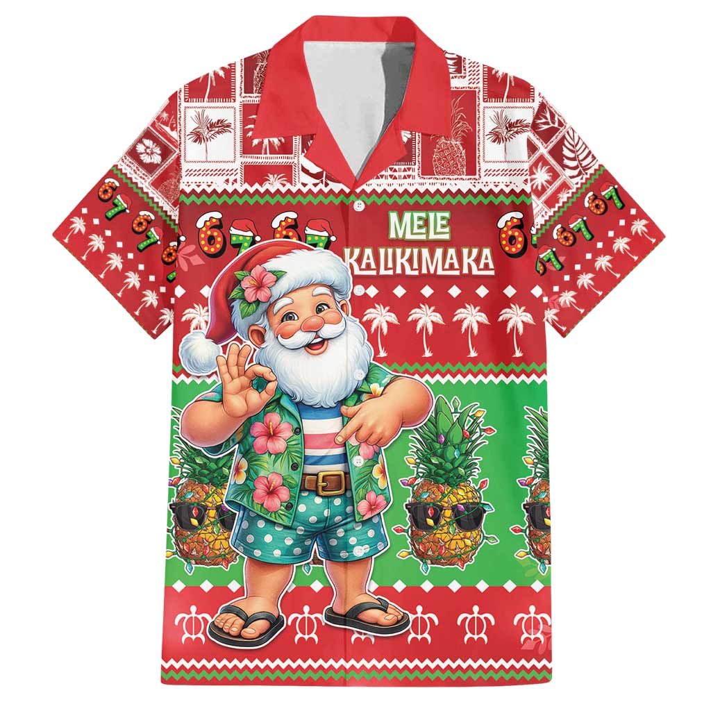 Mele Kalikimaka Hawaii Christmas Family Matching Off Shoulder Short Dress and Hawaiian Shirt Funny Santa 67 Gen Alpha Slang - Polynesian Pride