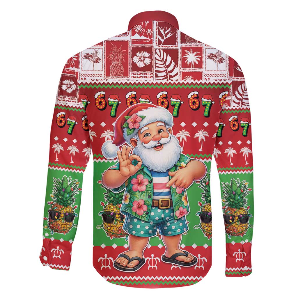 Mele Kalikimaka Hawaii Christmas Family Matching Off Shoulder Short Dress and Hawaiian Shirt Funny Santa 67 Gen Alpha Slang - Polynesian Pride