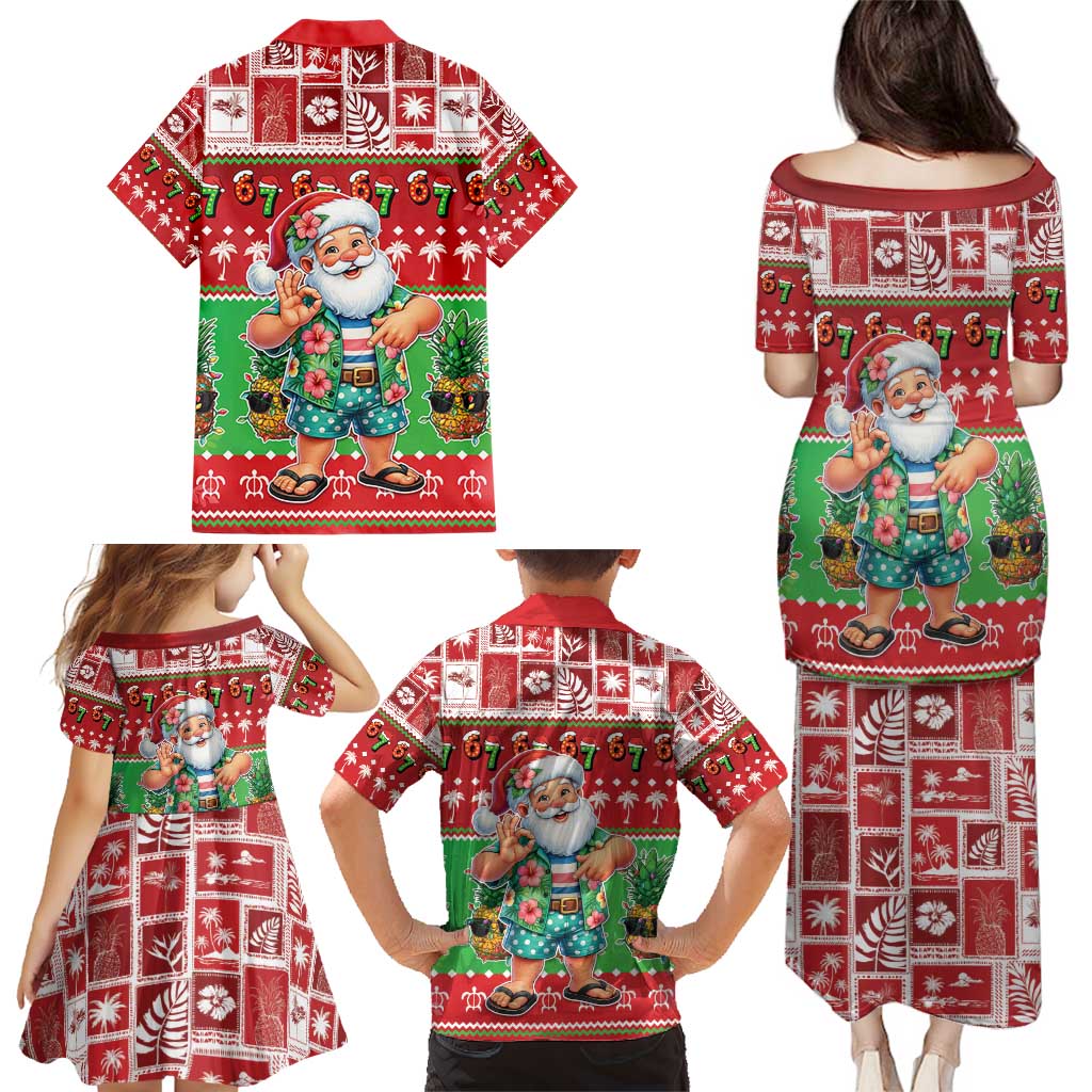 Mele Kalikimaka Hawaii Christmas Family Matching Puletasi and Hawaiian Shirt Funny Santa 67 Gen Alpha Slang - Polynesian Pride