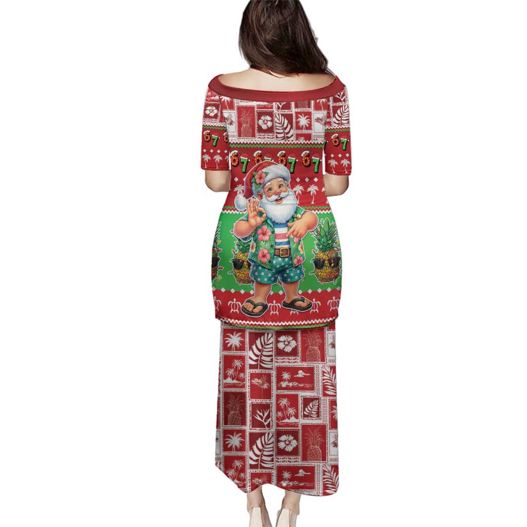 Mele Kalikimaka Hawaii Christmas Family Matching Puletasi and Hawaiian Shirt Funny Santa 67 Gen Alpha Slang - Polynesian Pride