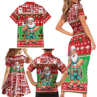 Mele Kalikimaka Hawaii Christmas Family Matching Short Sleeve Bodycon Dress and Hawaiian Shirt Funny Santa 67 Gen Alpha Slang - Polynesian Pride