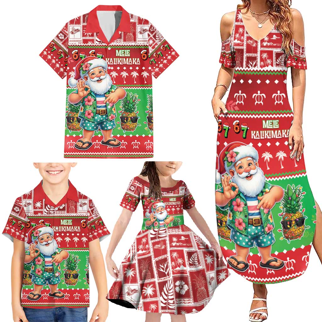 Mele Kalikimaka Hawaii Christmas Family Matching Summer Maxi Dress and Hawaiian Shirt Funny Santa 67 Gen Alpha Slang - Polynesian Pride