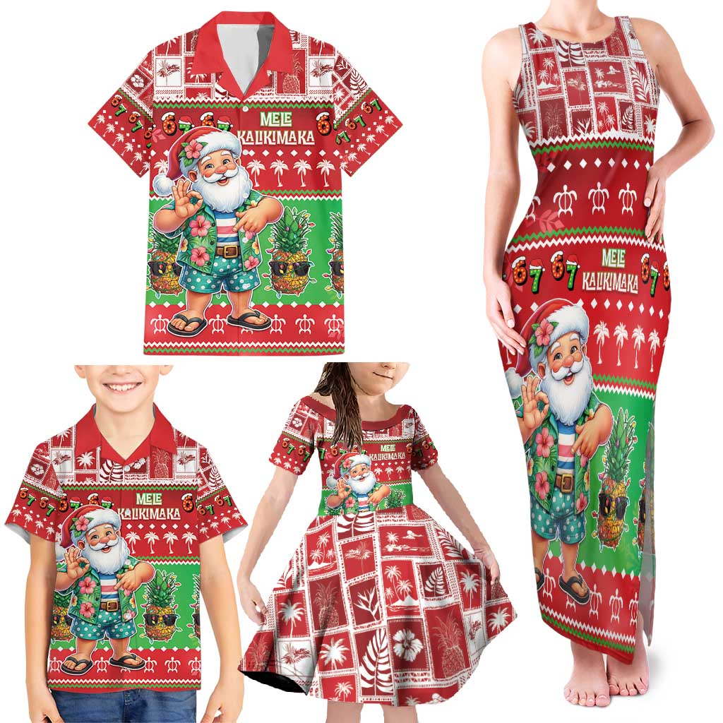 Mele Kalikimaka Hawaii Christmas Family Matching Tank Maxi Dress and Hawaiian Shirt Funny Santa 67 Gen Alpha Slang - Polynesian Pride