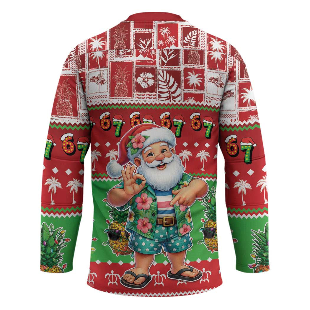 Mele Kalikimaka Hawaii Christmas Hockey Jersey Funny Santa 67 Gen Alpha Slang - Polynesian Pride