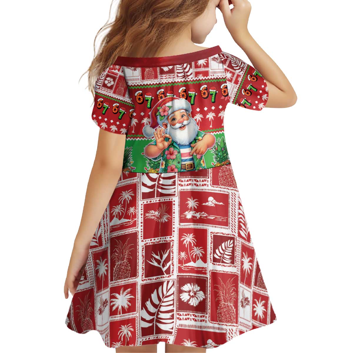 Mele Kalikimaka Hawaii Christmas Kid Short Sleeve Dress Funny Santa 67 Gen Alpha Slang - Polynesian Pride