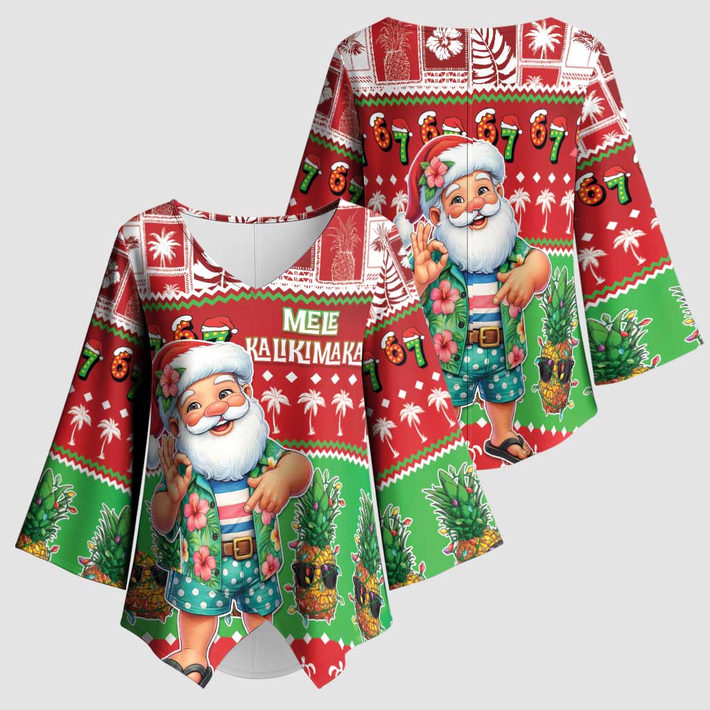 Mele Kalikimaka Hawaii Christmas Kimono Sleeve Blouse Funny Santa 67 Gen Alpha Slang - Polynesian Pride