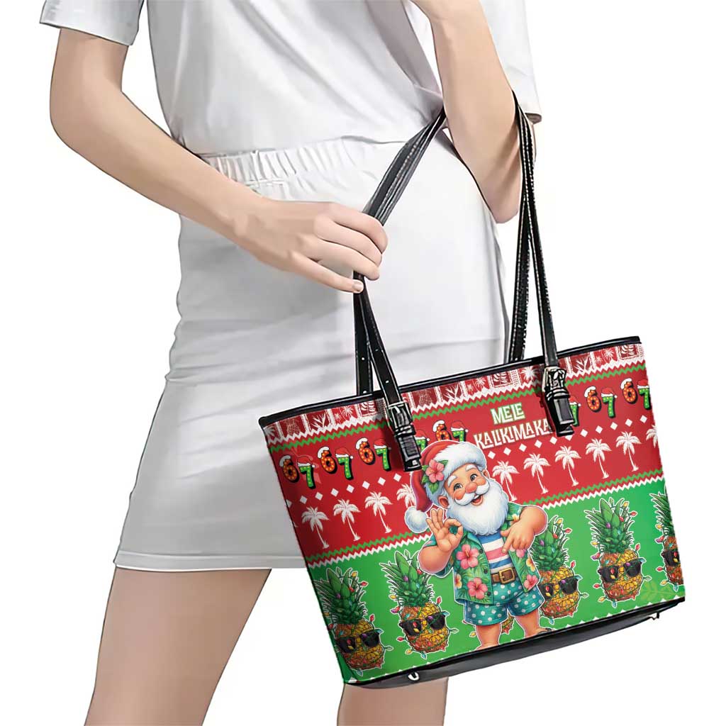 Mele Kalikimaka Hawaii Christmas Leather Tote Bag Funny Santa 67 Gen Alpha Slang - Polynesian Pride