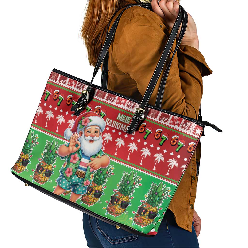 Mele Kalikimaka Hawaii Christmas Leather Tote Bag Funny Santa 67 Gen Alpha Slang - Polynesian Pride