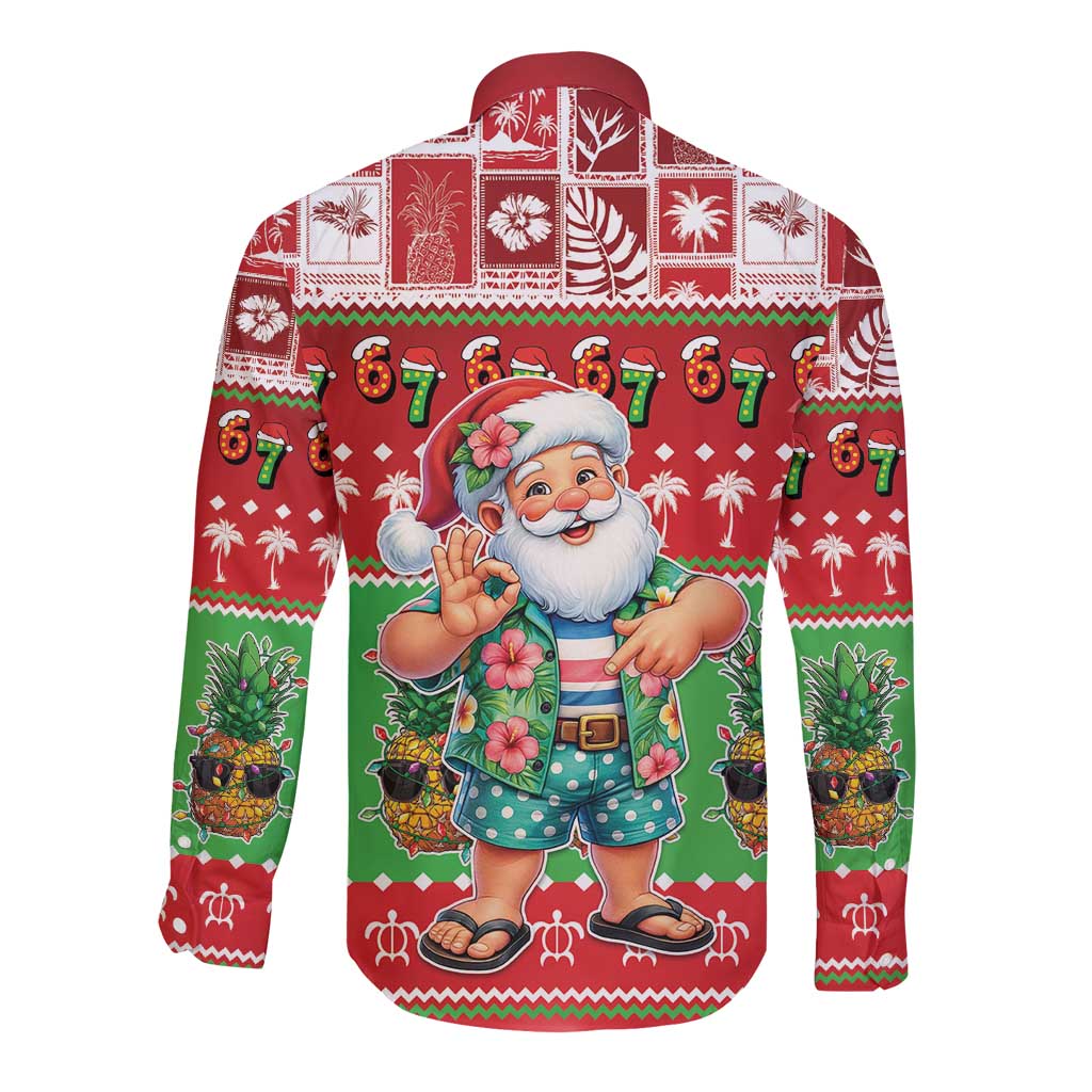 Mele Kalikimaka Hawaii Christmas Long Sleeve Button Shirt Funny Santa 67 Gen Alpha Slang - Polynesian Pride