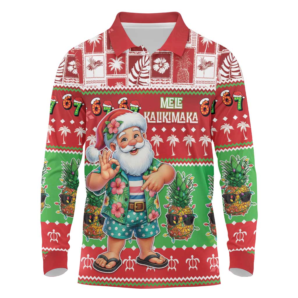 Mele Kalikimaka Hawaii Christmas Long Sleeve Polo Shirt Funny Santa 67 Gen Alpha Slang - Polynesian Pride