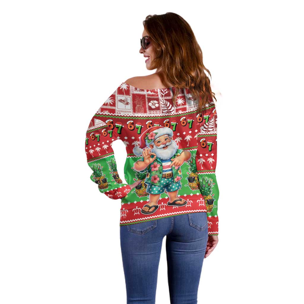Mele Kalikimaka Hawaii Christmas Off Shoulder Sweater Funny Santa 67 Gen Alpha Slang - Polynesian Pride