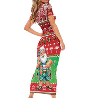 Mele Kalikimaka Hawaii Christmas Short Sleeve Bodycon Dress Funny Santa 67 Gen Alpha Slang - Polynesian Pride