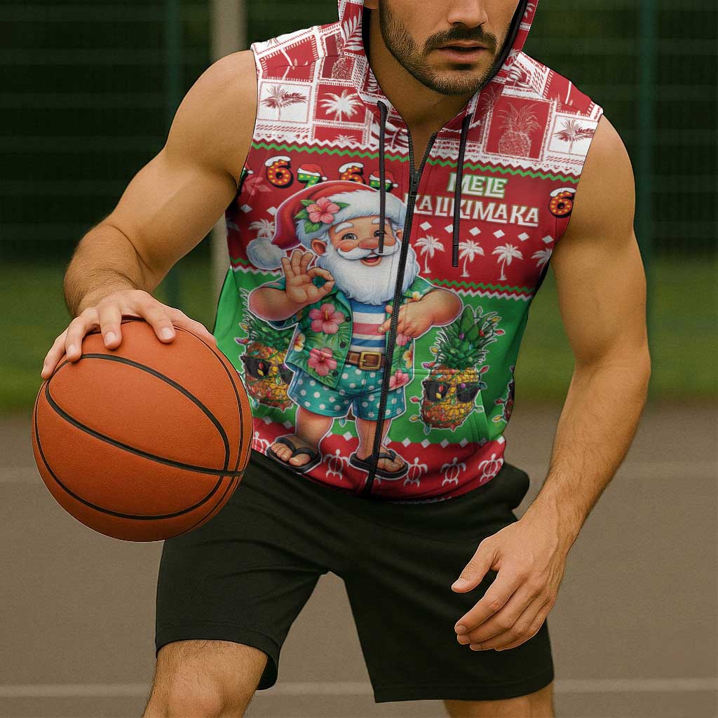 Mele Kalikimaka Hawaii Christmas Sleeveless Zip Hoodie Funny Santa 67 Gen Alpha Slang - Polynesian Pride