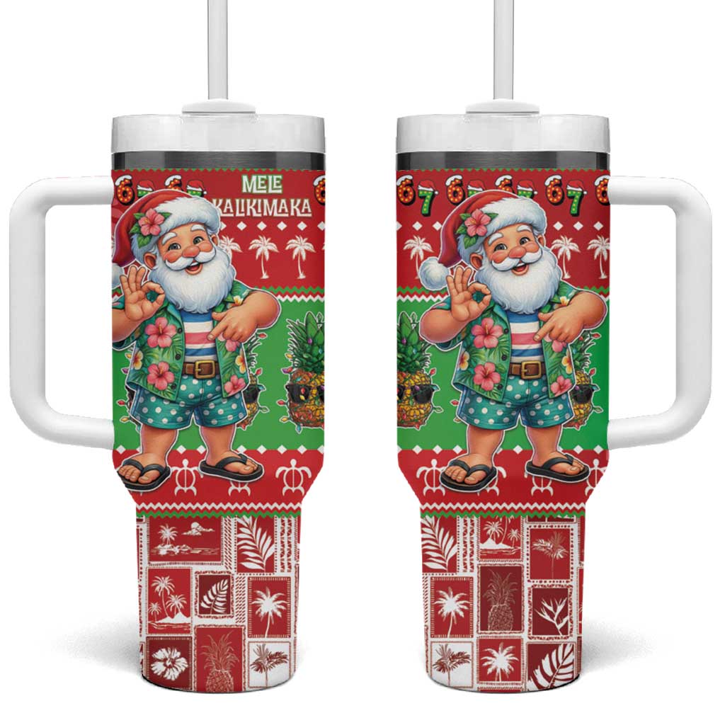Mele Kalikimaka Hawaii Christmas Tumbler With Handle Funny Santa 67 Gen Alpha Slang - Polynesian Pride