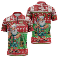 Mele Kalikimaka Hawaii Christmas Zipper Polo Shirt Funny Santa 67 Gen Alpha Slang - Polynesian Pride