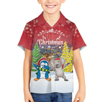 Personalised Christmas In July Family Matching Long Sleeve Bodycon Dress and Hawaiian Shirt Funny Dabbing Dance Koala And Blue Penguins LT05 Son's Shirt Red - Polynesian Pride