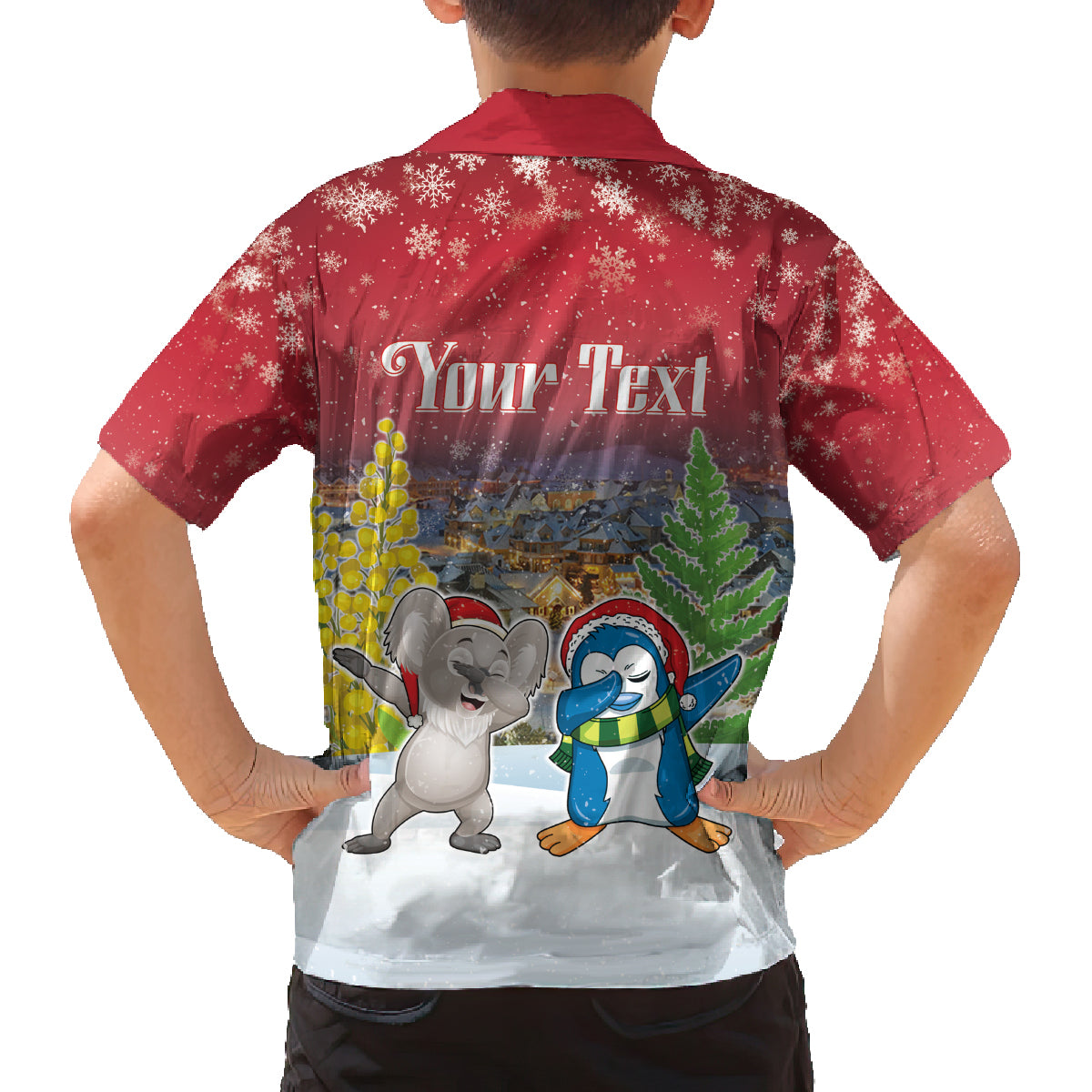 Personalised Christmas In July Family Matching Off The Shoulder Long Sleeve Dress and Hawaiian Shirt Funny Dabbing Dance Koala And Blue Penguins LT05 - Polynesian Pride