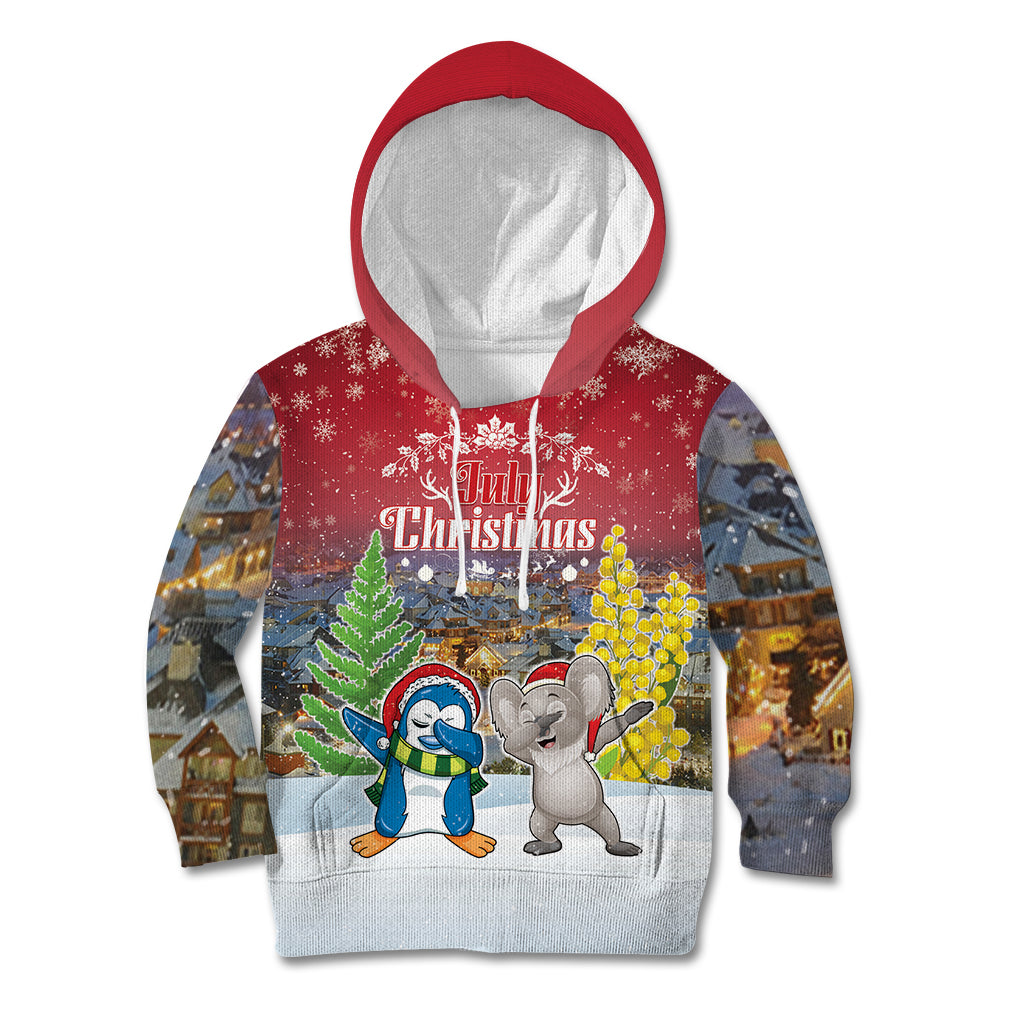 Personalised Christmas In July Kid Hoodie Funny Dabbing Dance Koala And Blue Penguins LT05 Hoodie Red - Polynesian Pride