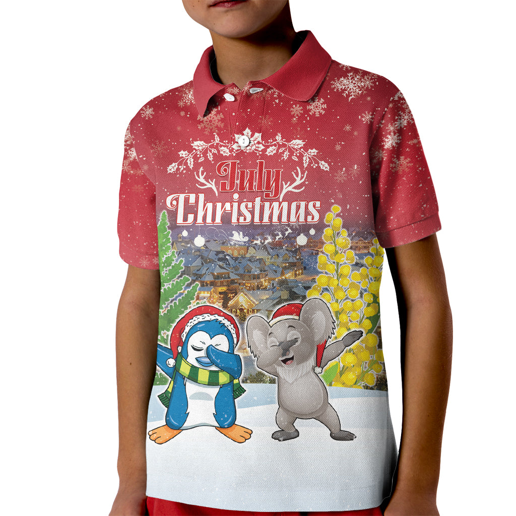 Personalised Christmas In July Kid Polo Shirt Funny Dabbing Dance Koala And Blue Penguins
