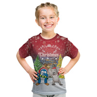 Personalised Christmas In July Kid T Shirt Funny Dabbing Dance Koala And Blue Penguins