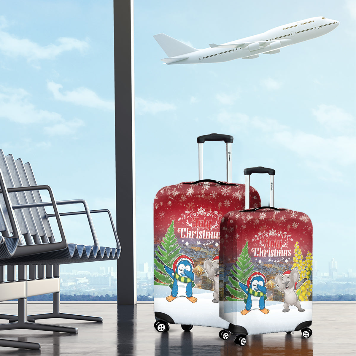 Christmas In July Luggage Cover Funny Dabbing Dance Koala And Blue Penguins LT05 - Polynesian Pride