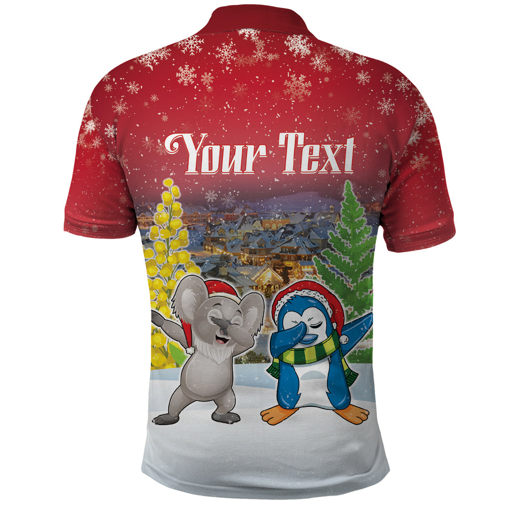 Personalised Christmas In July Polo Shirt Funny Dabbing Dance Koala And Blue Penguins