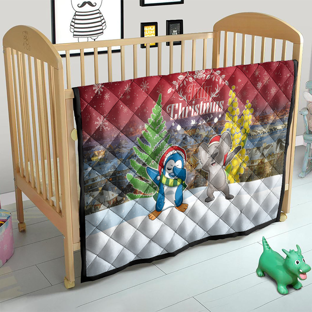 Christmas In July Quilt Funny Dabbing Dance Koala And Blue Penguins