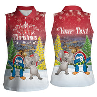 Personalised Christmas In July Women Sleeveless Polo Shirt Funny Dabbing Dance Koala And Blue Penguins