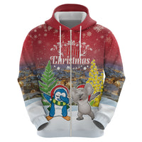 Personalised Christmas In July Zip Hoodie Funny Dabbing Dance Koala And Blue Penguins LT05 - Polynesian Pride