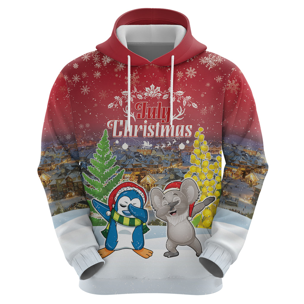 Personalised Christmas In July Zip Hoodie Funny Dabbing Dance Koala And Blue Penguins LT05 - Polynesian Pride