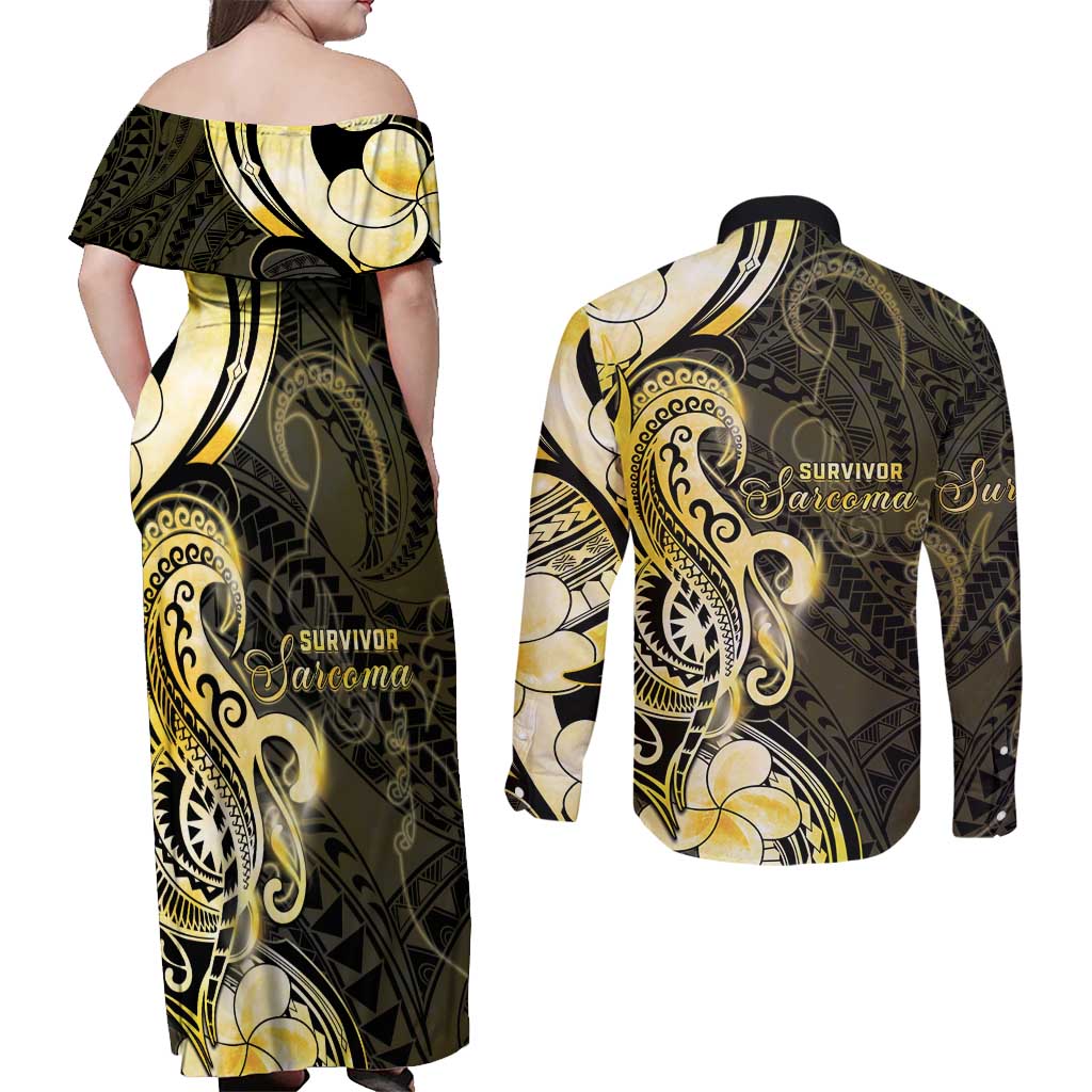 Sarcoma Awareness Couples Matching Off Shoulder Maxi Dress and Long Sleeve Button Shirt You Are Stronger Than Sarcoma