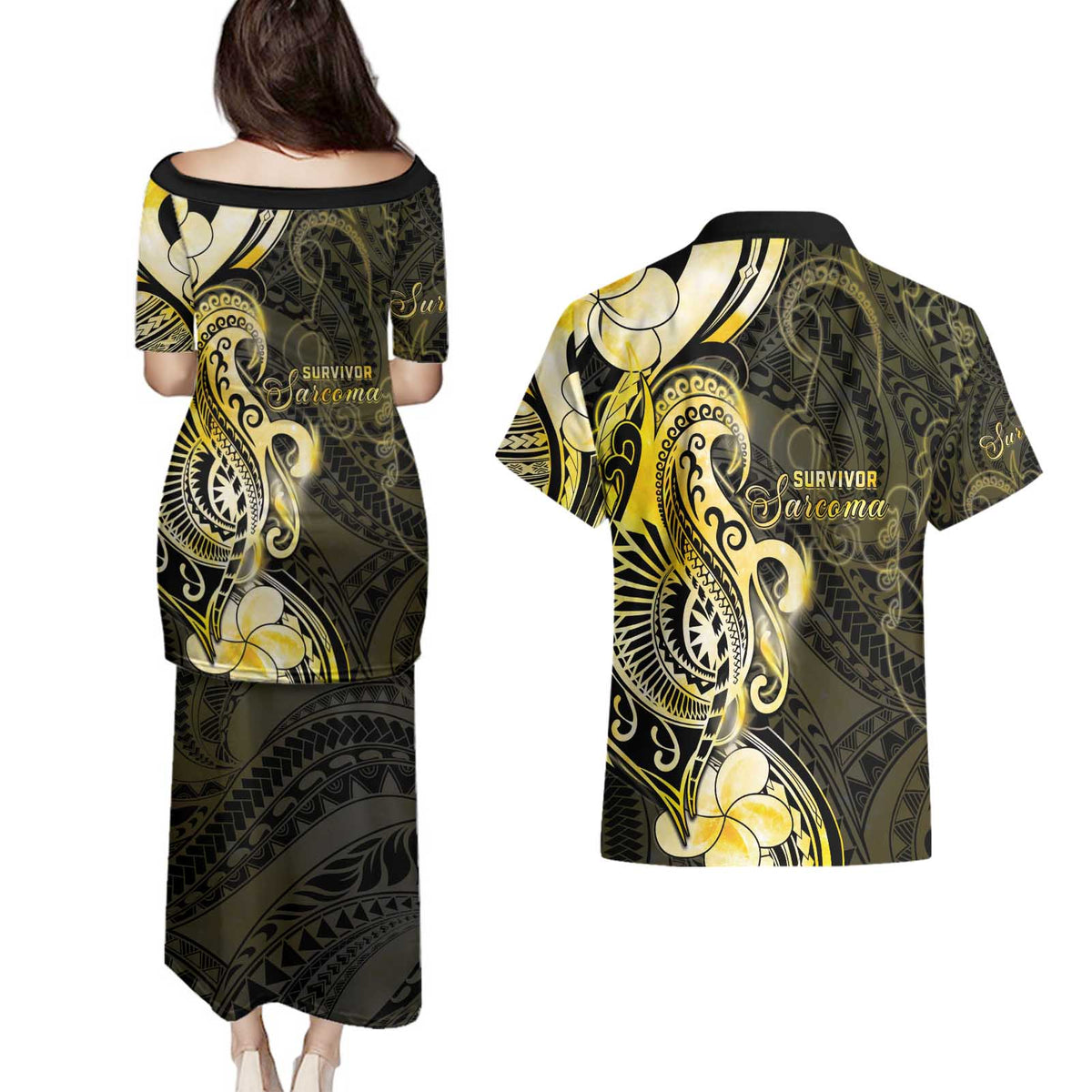 Sarcoma Awareness Couples Matching Puletasi and Hawaiian Shirt You Are Stronger Than Sarcoma