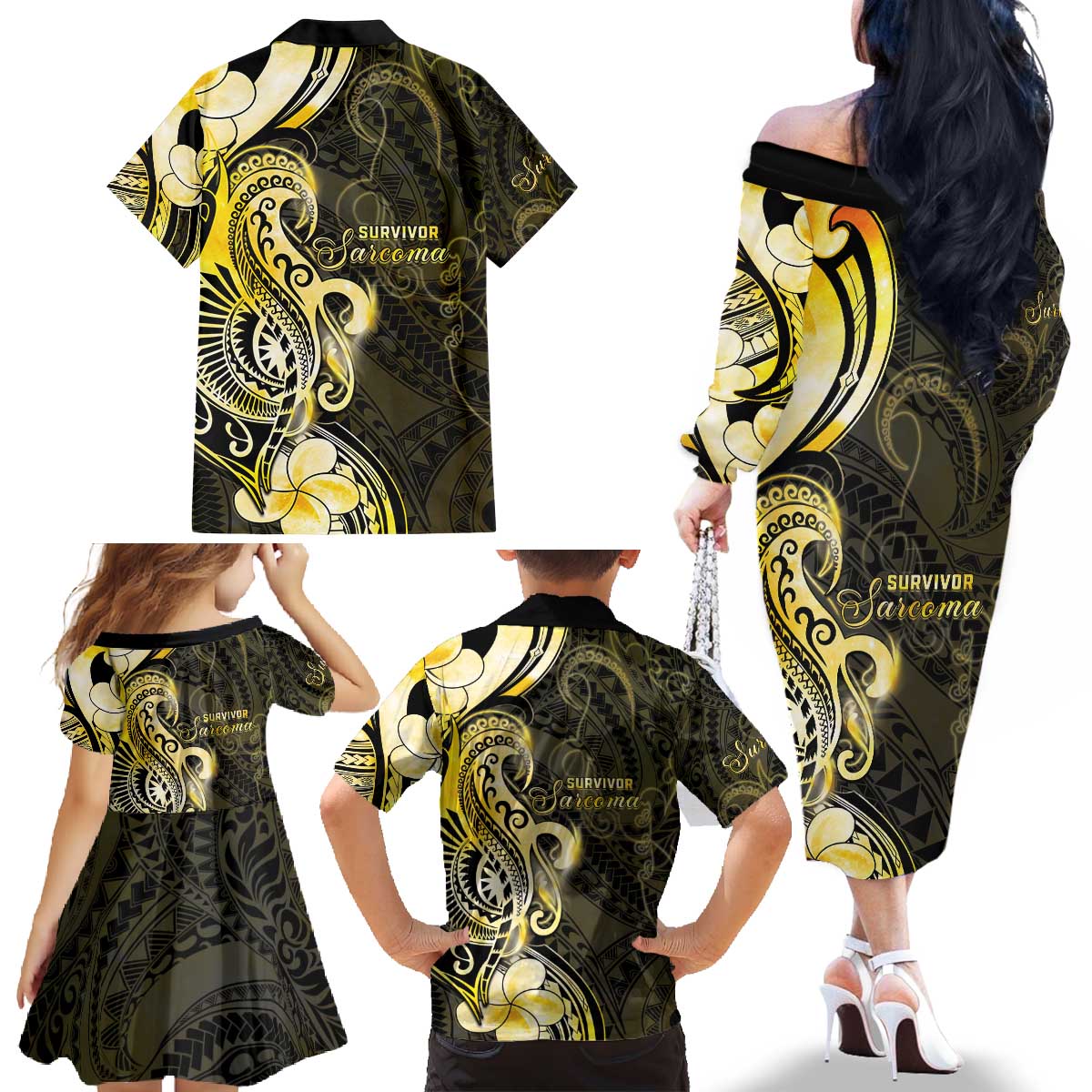 Sarcoma Awareness Family Matching Off The Shoulder Long Sleeve Dress and Hawaiian Shirt You Are Stronger Than Sarcoma