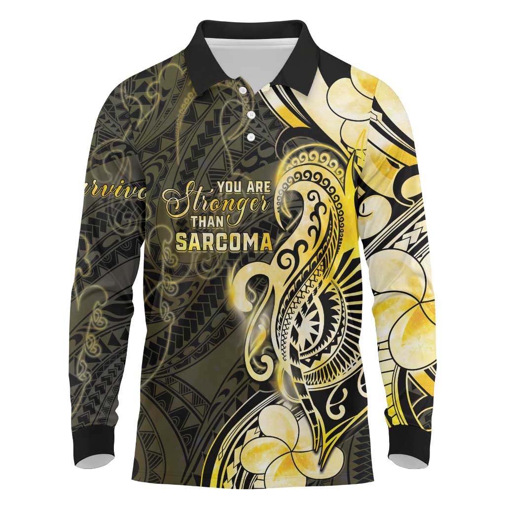 Sarcoma Awareness Long Sleeve Polo Shirt You Are Stronger Than Sarcoma LT05 Yellow - Polynesian Pride