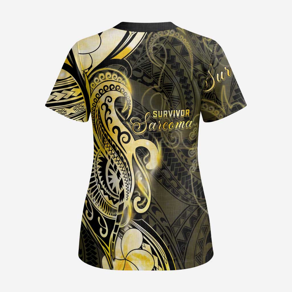Sarcoma Awareness Scrub Top You Are Stronger Than Sarcoma - Polynesian Pride