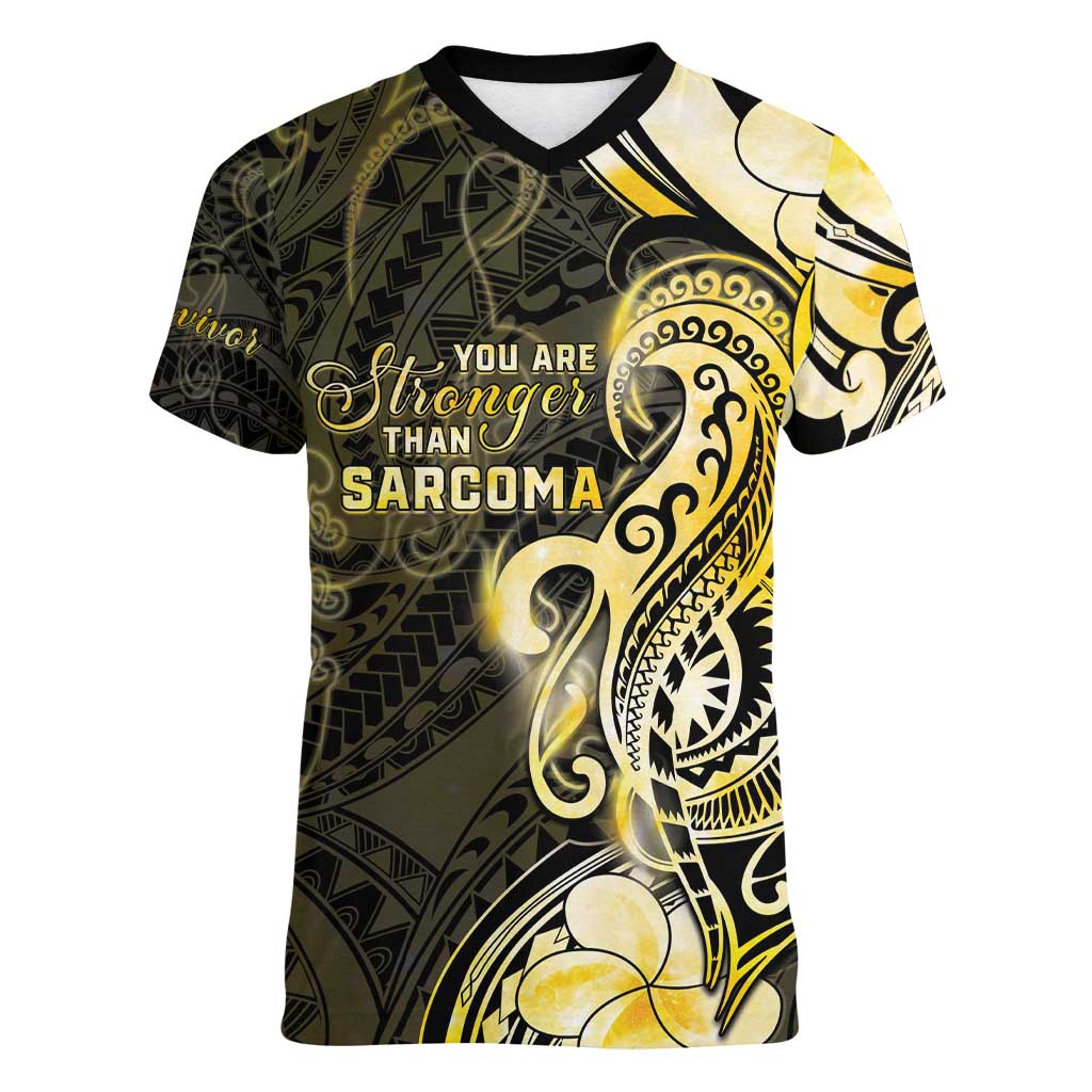 Sarcoma Awareness Women V-Neck T-Shirt You Are Stronger Than Sarcoma LT05 Female Yellow - Polynesian Pride