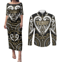 Custom Aotearoa Waikato Tainui Couples Matching Puletasi and Long Sleeve Button Shirt Maori Tribal Pattern