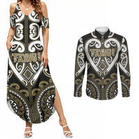 Custom Aotearoa Waikato Tainui Couples Matching Summer Maxi Dress and Long Sleeve Button Shirt Maori Tribal Pattern