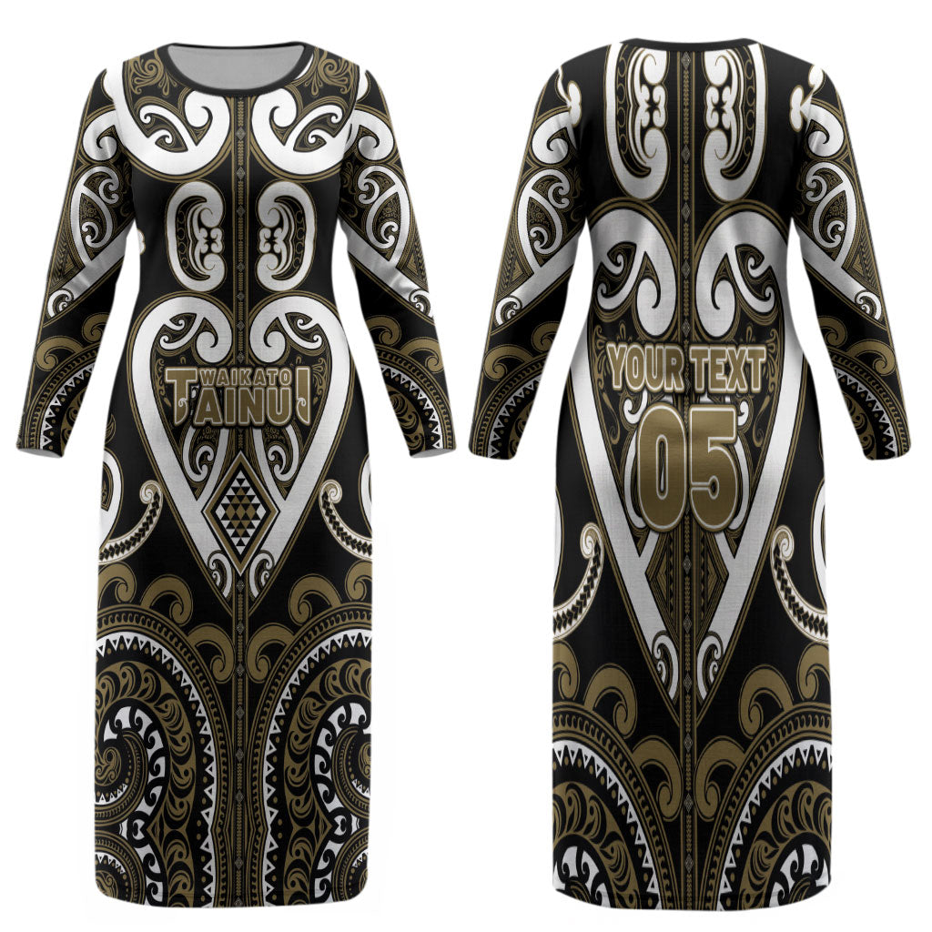 Custom Aotearoa Waikato Tainui Family Matching Long Sleeve Bodycon Dress and Hawaiian Shirt Maori Tribal Pattern