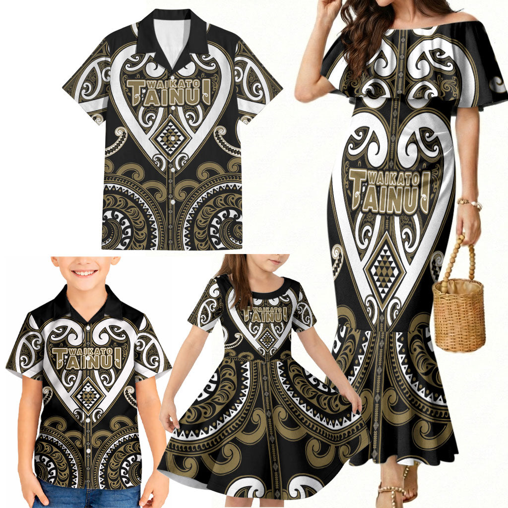 Custom Aotearoa Waikato Tainui Family Matching Mermaid Dress and Hawaiian Shirt Maori Tribal Pattern