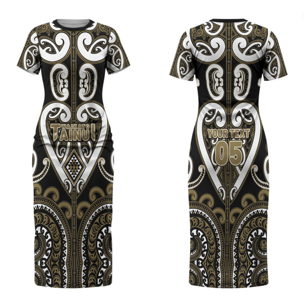 Custom Aotearoa Waikato Tainui Family Matching Short Sleeve Bodycon Dress and Hawaiian Shirt Maori Tribal Pattern