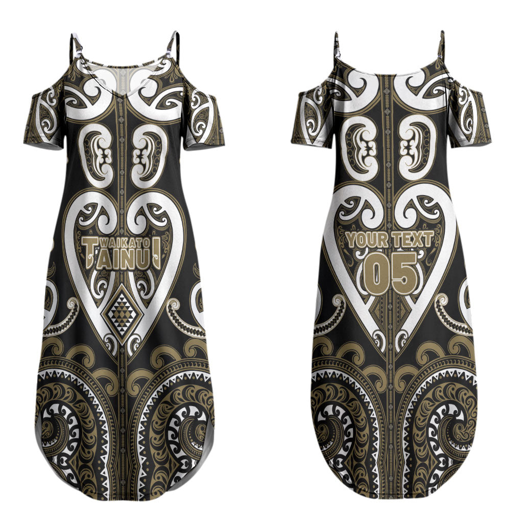 Custom Aotearoa Waikato Tainui Family Matching Summer Maxi Dress and Hawaiian Shirt Maori Tribal Pattern