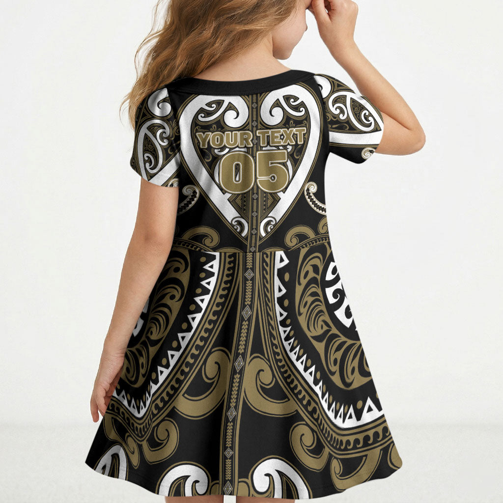 Custom Aotearoa Waikato Tainui Kid Short Sleeve Dress Maori Tribal Pattern