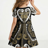 Custom Aotearoa Waikato Tainui Kid Short Sleeve Dress Maori Tribal Pattern