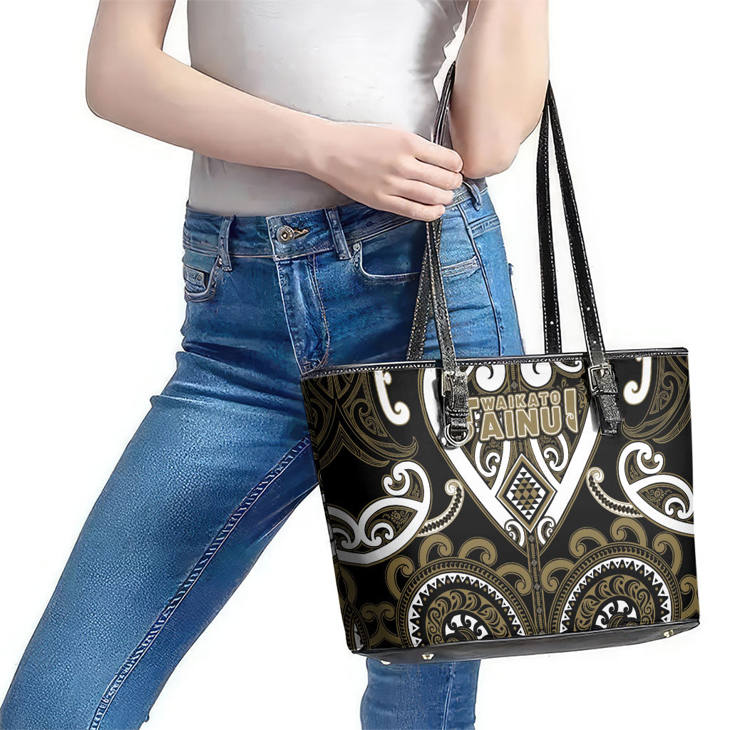Aotearoa Waikato Tainui Leather Tote Bag Maori Tribal Pattern